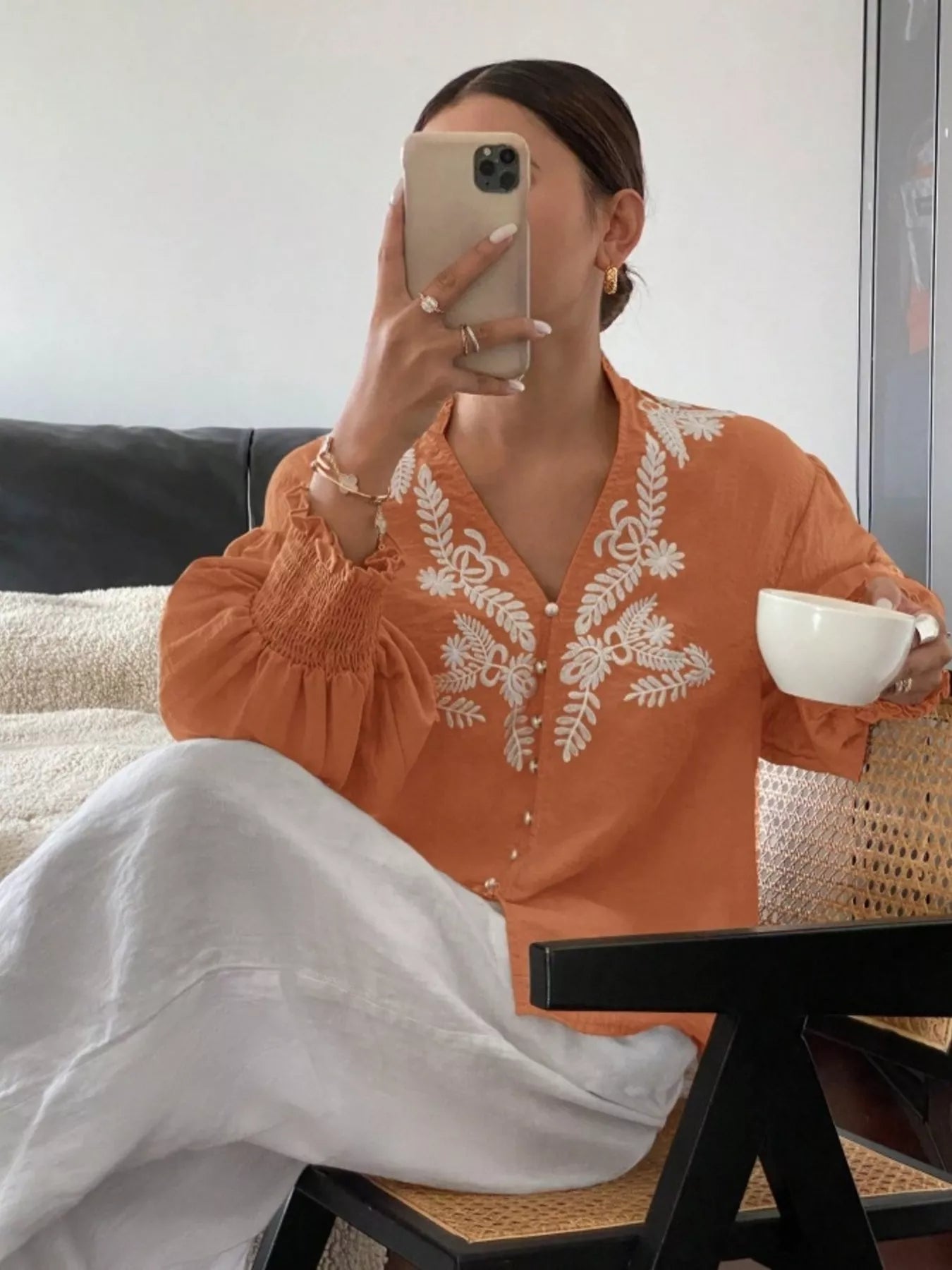 Embroidered Long Sleeve Blouse-Blouses-Krush Kandy, Women's Online Fashion Boutique Located in Phoenix, Arizona (Scottsdale Area)