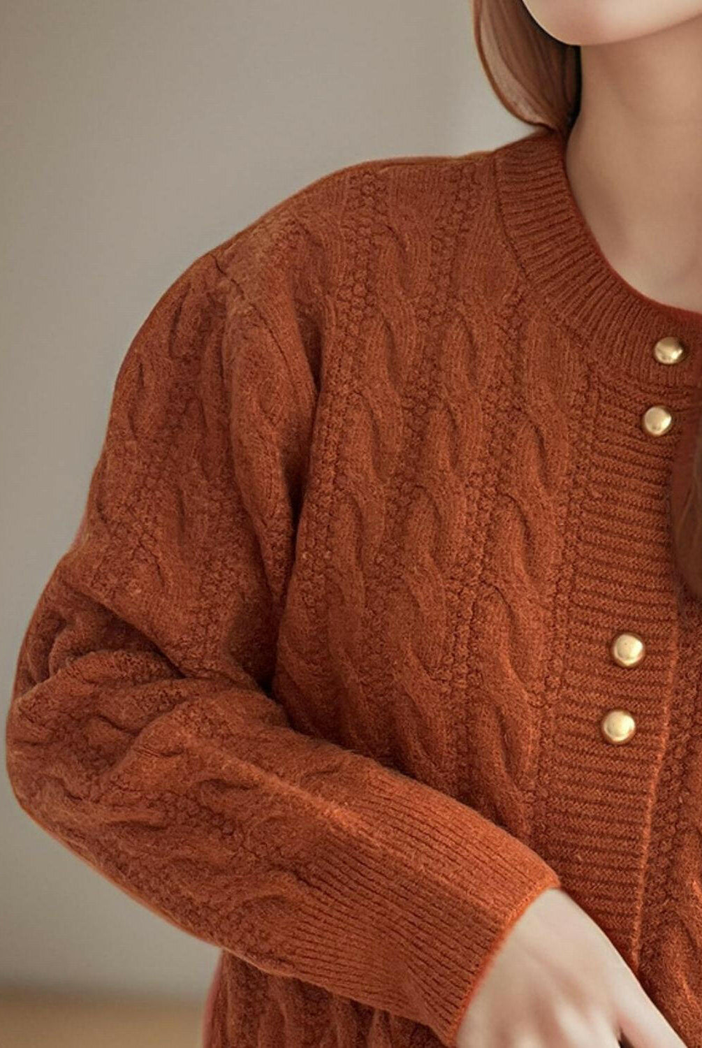 Cable-Knit Round Neck Long Sleeve Cardigan-Cardigans-Krush Kandy, Women's Online Fashion Boutique Located in Phoenix, Arizona (Scottsdale Area)