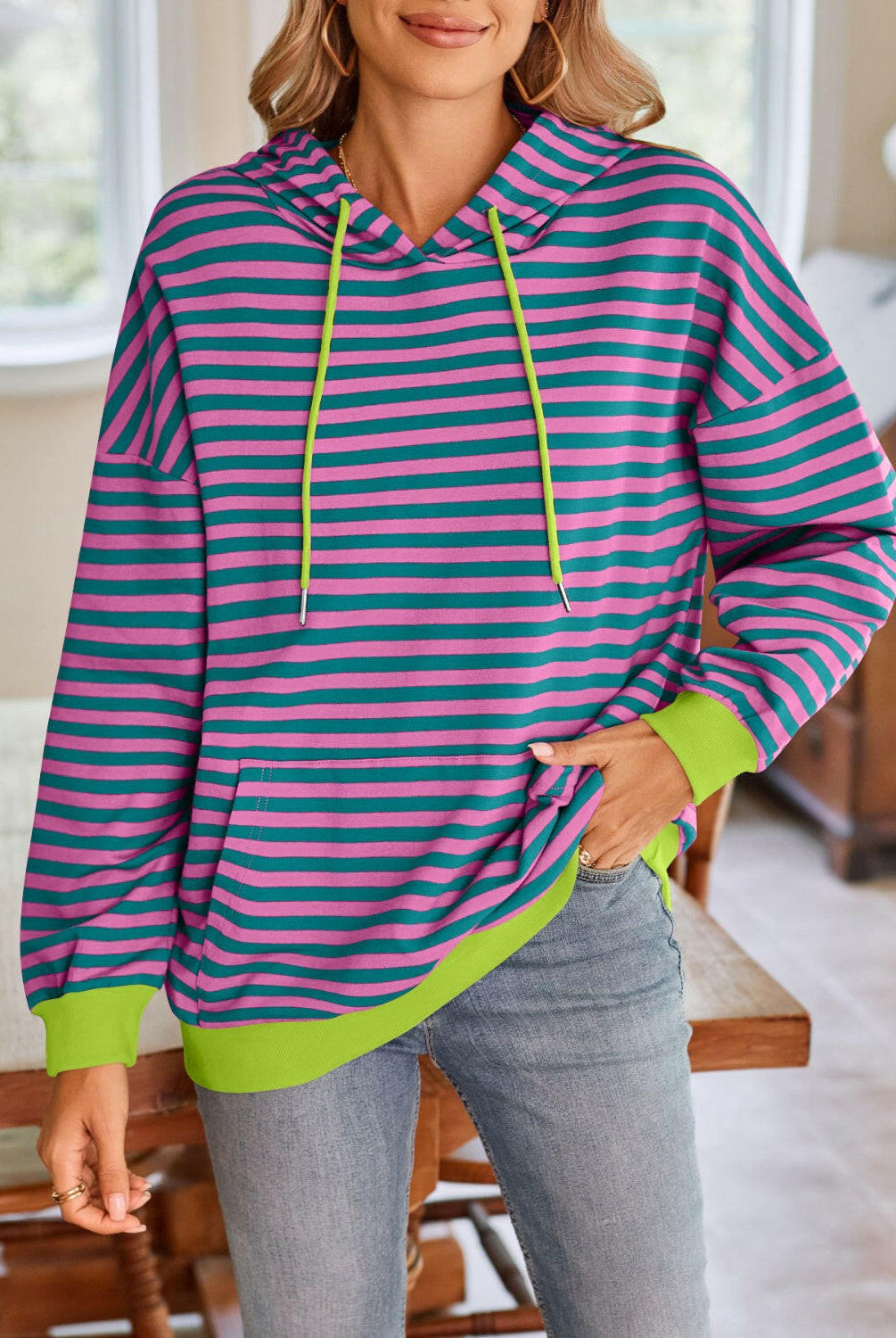 Lovelet Drawstring Striped Long Sleeve Hoodie-Krush Kandy, Women's Online Fashion Boutique Located in Phoenix, Arizona (Scottsdale Area)