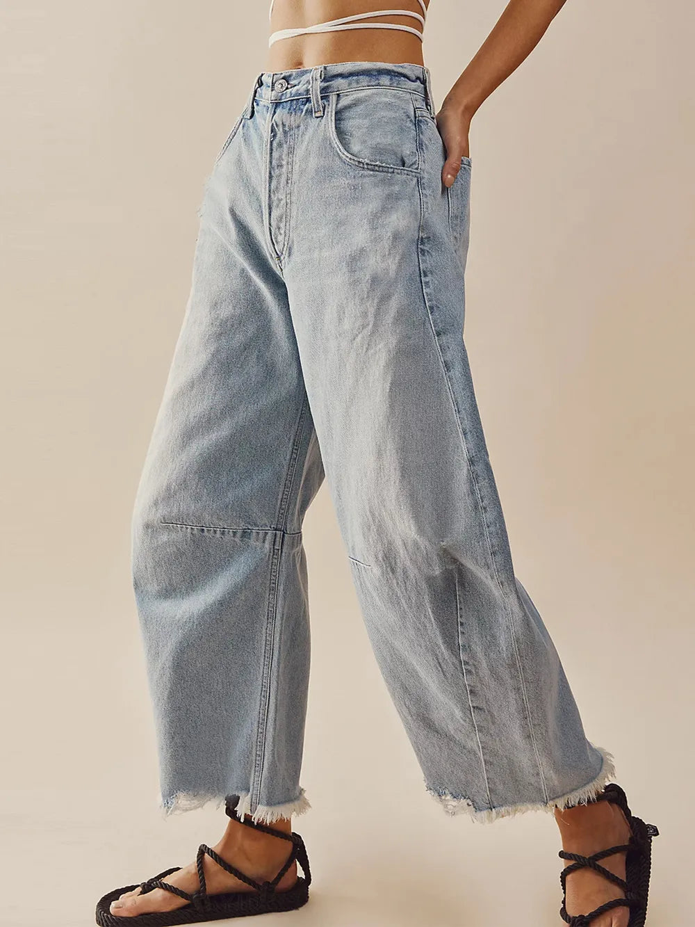 Raw Hem Wide Leg Jeans with Pockets-Jeans-Krush Kandy, Women's Online Fashion Boutique Located in Phoenix, Arizona (Scottsdale Area)