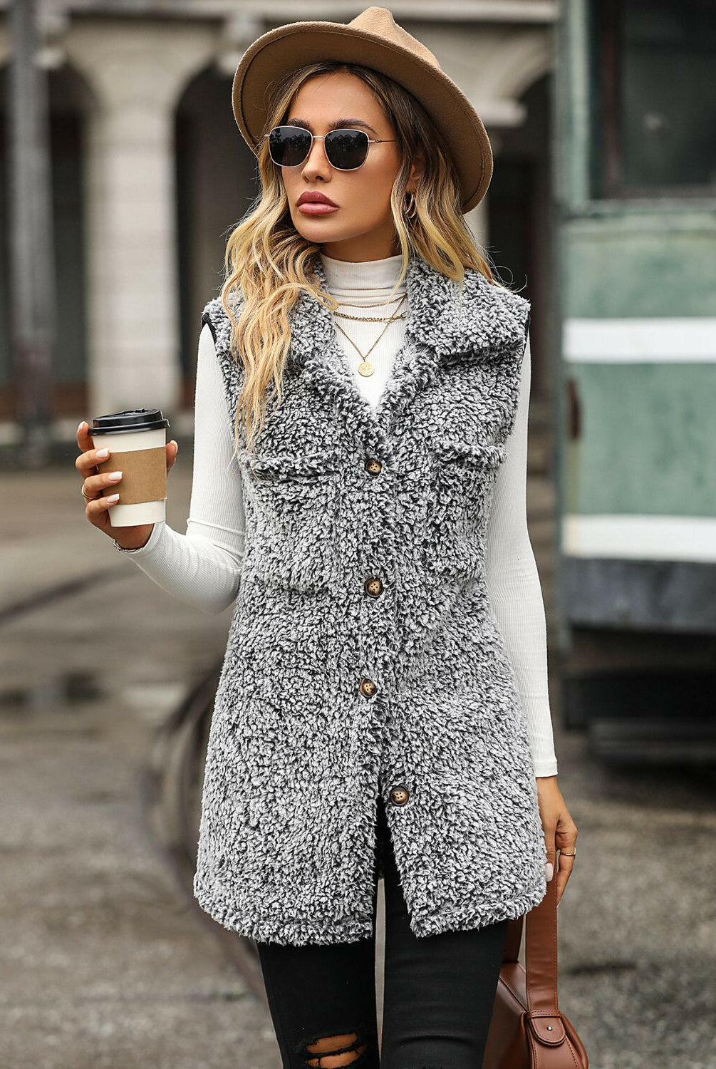Full Size Button Down Collared Neck Vest-Krush Kandy, Women's Online Fashion Boutique Located in Phoenix, Arizona (Scottsdale Area)