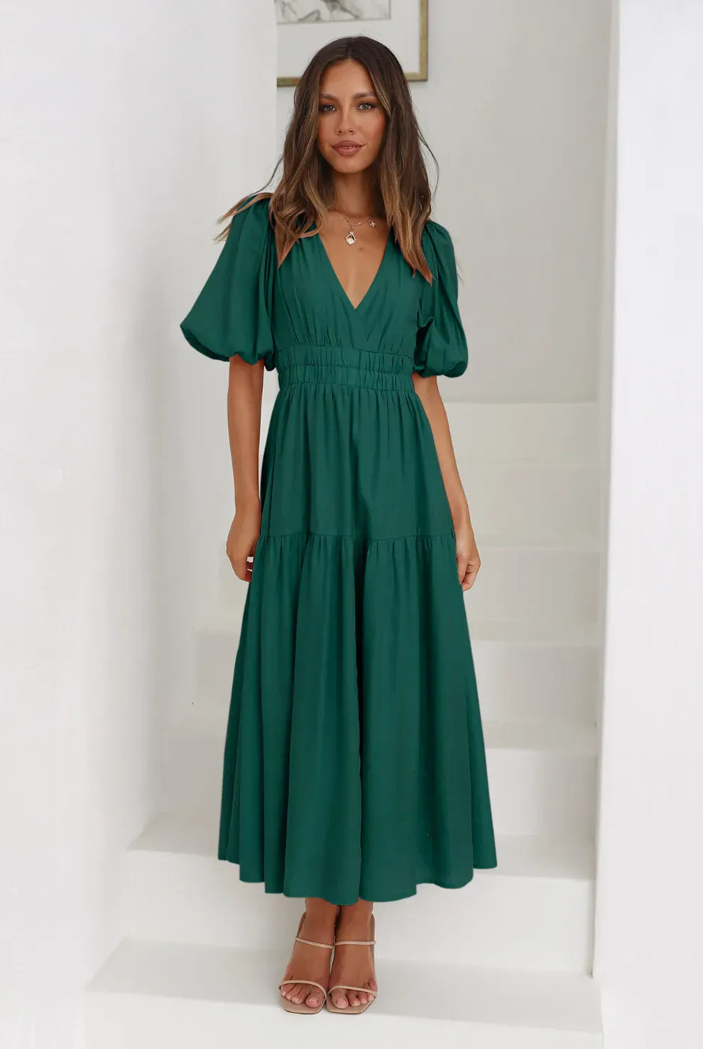 Tiered Surplice Half Sleeve Midi Dress-dress-Krush Kandy, Women's Online Fashion Boutique Located in Phoenix, Arizona (Scottsdale Area)