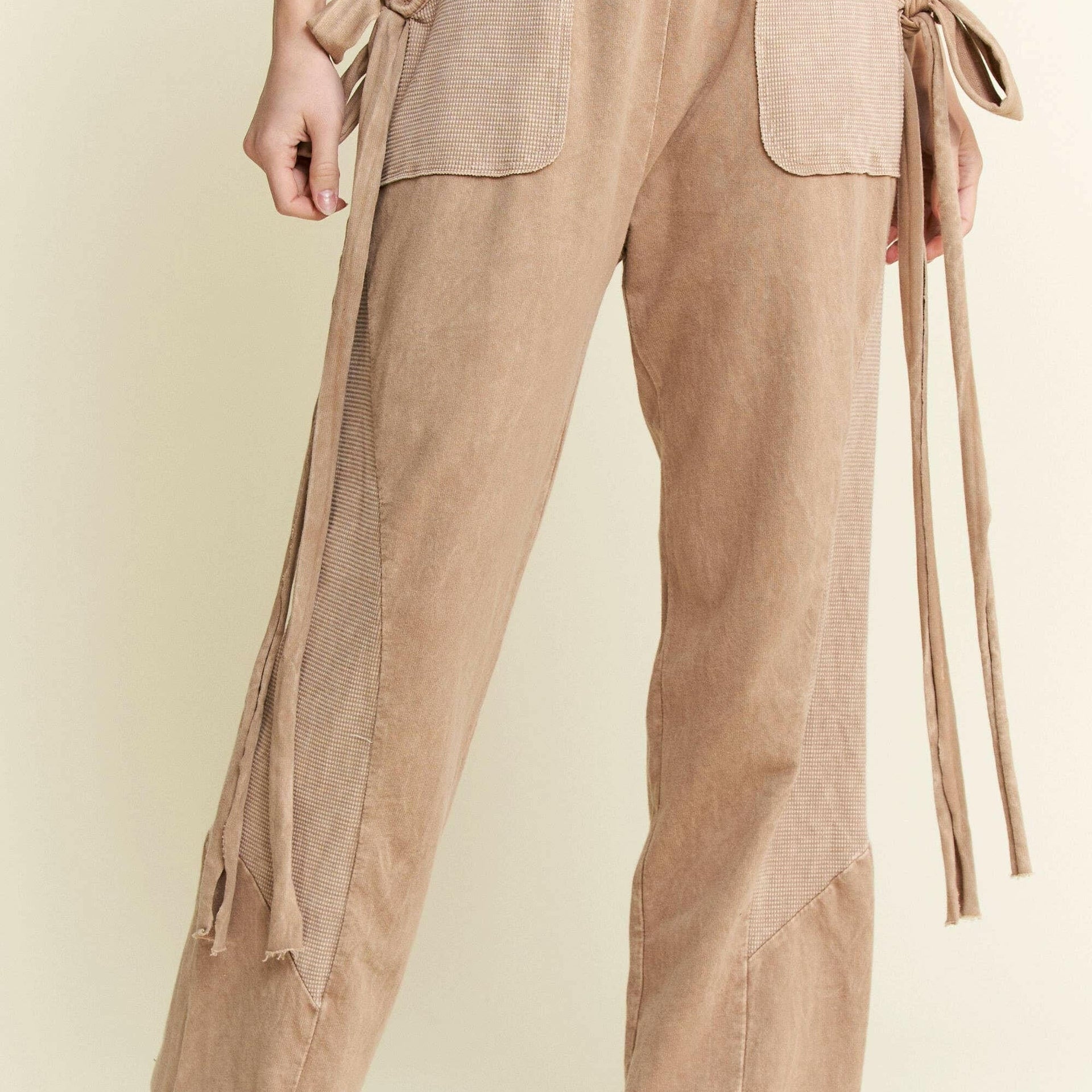 J.HER Mineral Wash Side Ribbon Bow pants-Pants-Krush Kandy, Women's Online Fashion Boutique Located in Phoenix, Arizona (Scottsdale Area)