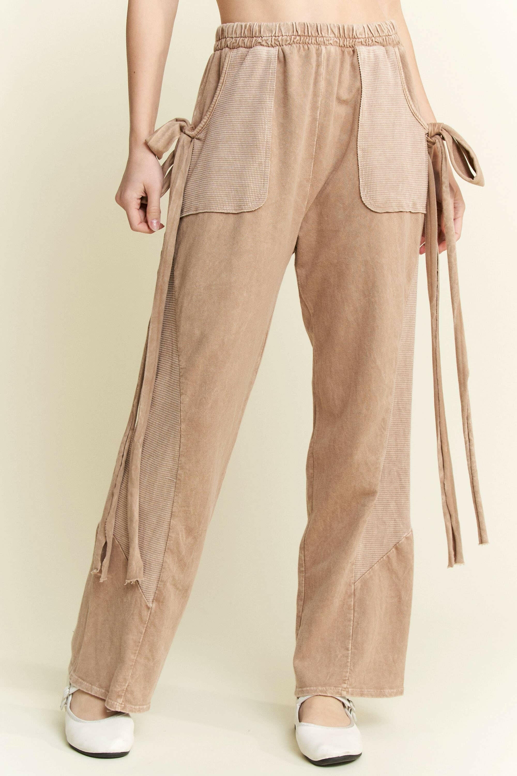 J.HER Mineral Wash Side Ribbon Bow pants-Pants-Krush Kandy, Women's Online Fashion Boutique Located in Phoenix, Arizona (Scottsdale Area)