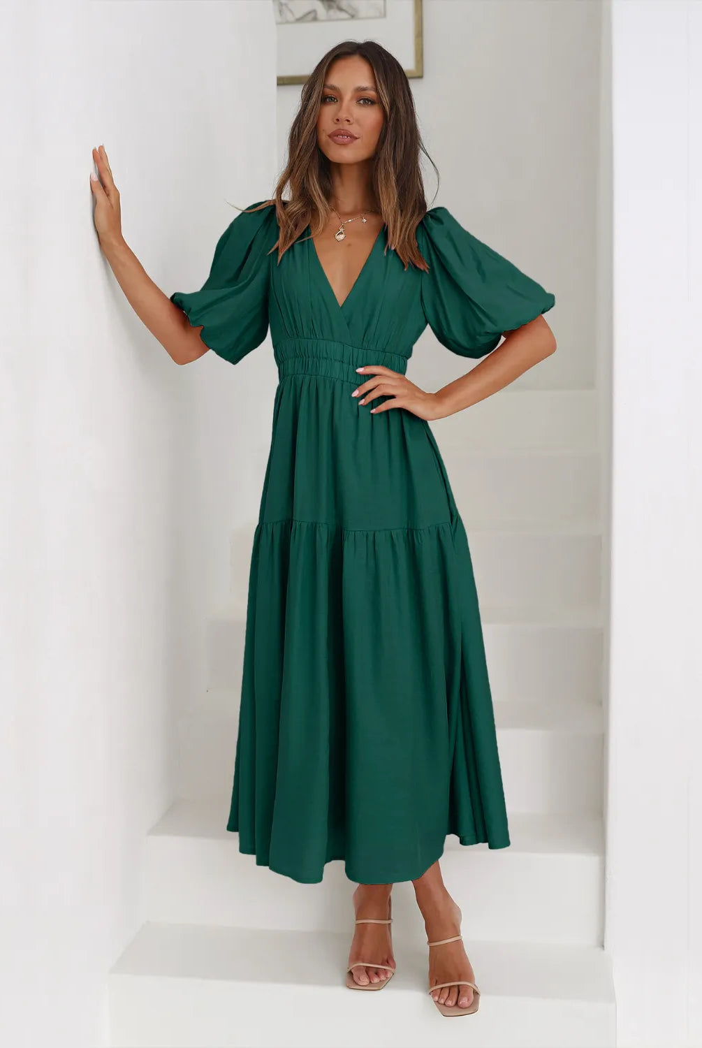Tiered Surplice Half Sleeve Midi Dress-dress-Krush Kandy, Women's Online Fashion Boutique Located in Phoenix, Arizona (Scottsdale Area)