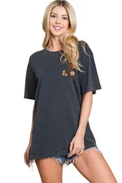 Floral Cow Skull Graphic Premium Washed Tee PREORDER-Graphic Tees-Krush Kandy, Women's Online Fashion Boutique Located in Phoenix, Arizona (Scottsdale Area)