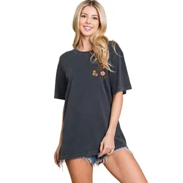 Floral Cow Skull Graphic Premium Washed Tee PREORDER-Graphic Tees-Krush Kandy, Women's Online Fashion Boutique Located in Phoenix, Arizona (Scottsdale Area)