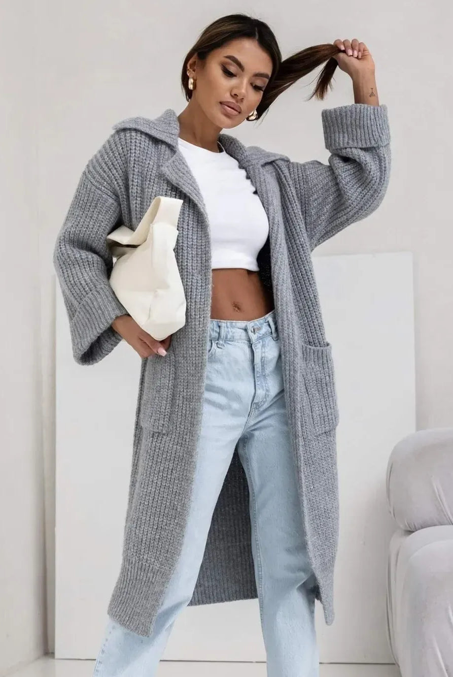 Pocketed Collared Neck Dropped Shoulder Cardigan-Krush Kandy, Women's Online Fashion Boutique Located in Phoenix, Arizona (Scottsdale Area)