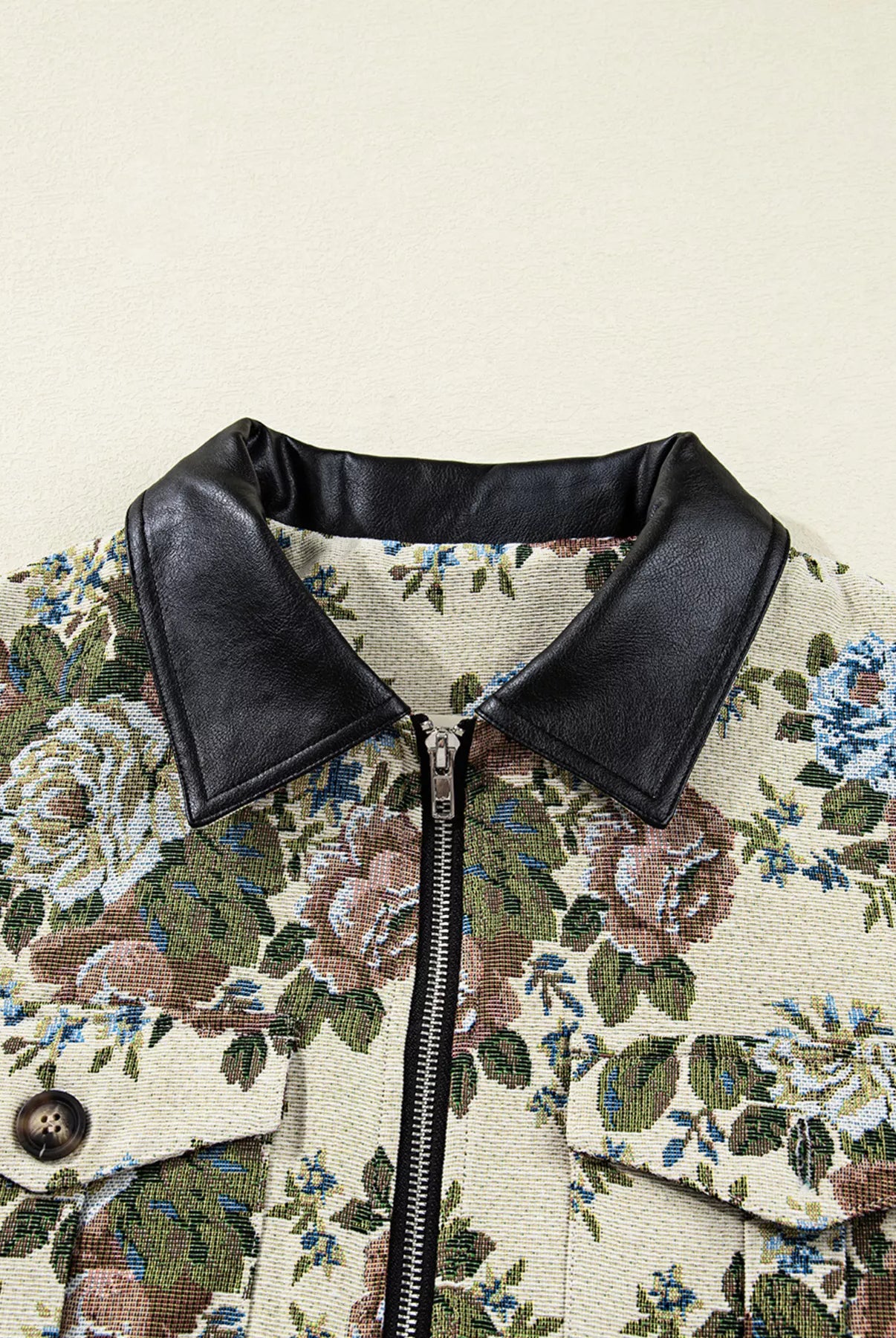 Floral Print Zip Up Contrast Collared Jacket-Jacket-Krush Kandy, Women's Online Fashion Boutique Located in Phoenix, Arizona (Scottsdale Area)