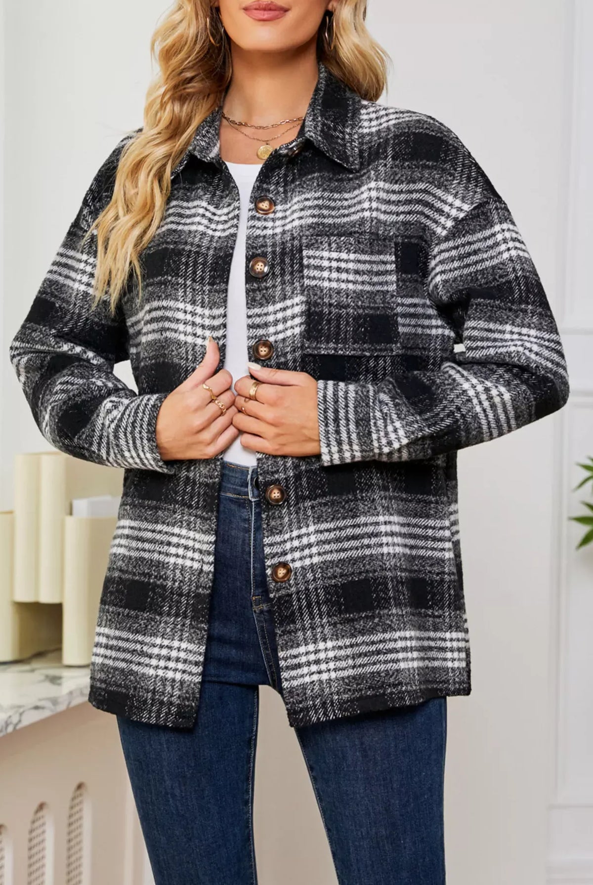 Plaid Button Up Long Sleeve Shacket-Jacket-Krush Kandy, Women's Online Fashion Boutique Located in Phoenix, Arizona (Scottsdale Area)
