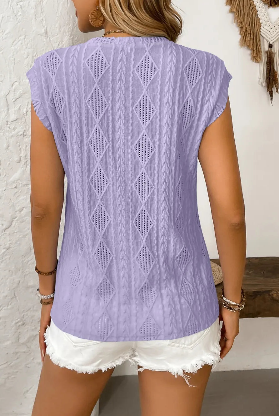 Eyelet Round Neck Cap Sleeve Top-Krush Kandy, Women's Online Fashion Boutique Located in Phoenix, Arizona (Scottsdale Area)