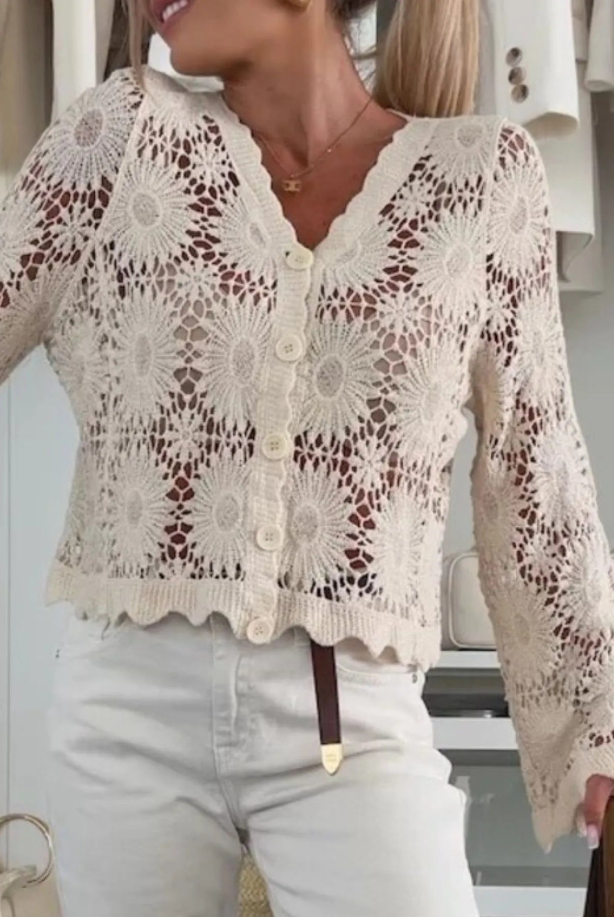 Lace V-Neck Button-Up Cardigan-Tops-Krush Kandy, Women's Online Fashion Boutique Located in Phoenix, Arizona (Scottsdale Area)
