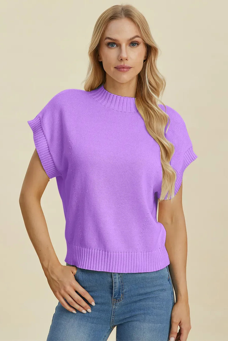Double Take Full Size Mock Neck Short Sleeve Sweater-Krush Kandy, Women's Online Fashion Boutique Located in Phoenix, Arizona (Scottsdale Area)
