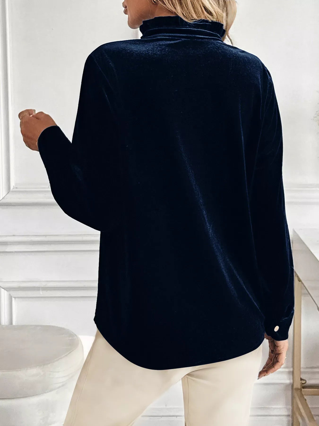 Velvet Button Front Long Sleeve Blouse-Tops-Krush Kandy, Women's Online Fashion Boutique Located in Phoenix, Arizona (Scottsdale Area)