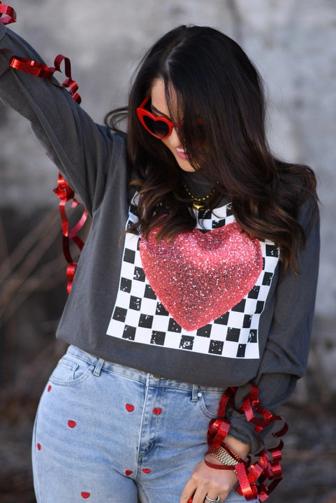 Checkerboard Heart Valentine Shirt-Graphic Tees-Krush Kandy, Women's Online Fashion Boutique Located in Phoenix, Arizona (Scottsdale Area)