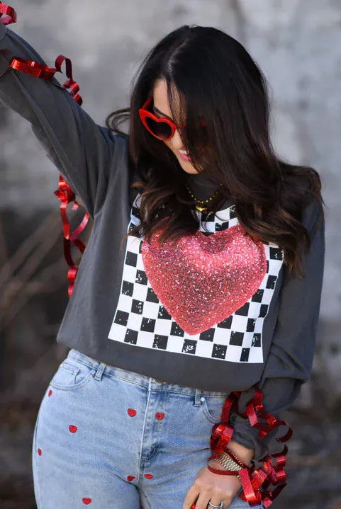 Checkerboard Heart Valentine Shirt-Graphic Tees-Krush Kandy, Women's Online Fashion Boutique Located in Phoenix, Arizona (Scottsdale Area)