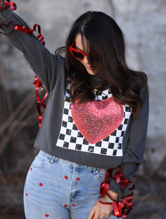 Checkerboard Heart Valentine Shirt-Graphic Tees-Krush Kandy, Women's Online Fashion Boutique Located in Phoenix, Arizona (Scottsdale Area)