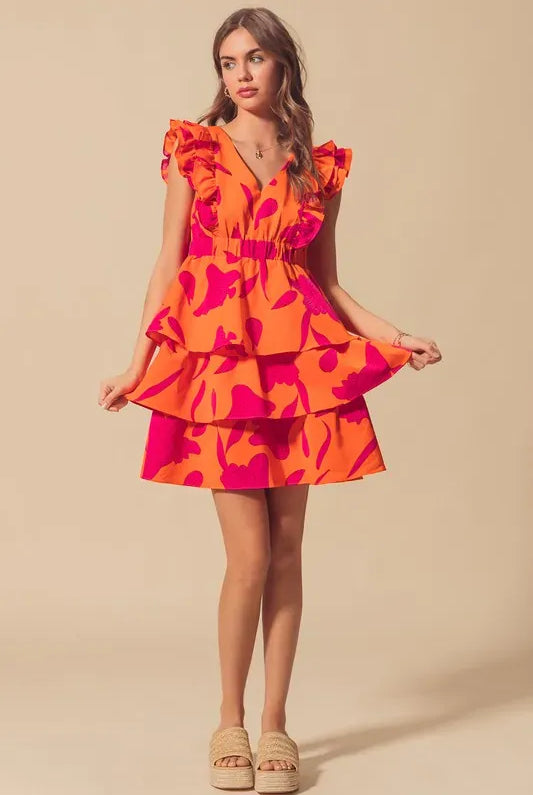 SO ME Floral V Neck Layered Dress with Elasticized Waist-Dresses-Krush Kandy, Women's Online Fashion Boutique Located in Phoenix, Arizona (Scottsdale Area)