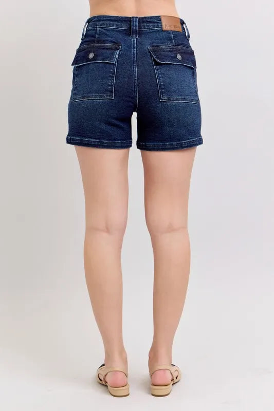 Judy Blue High Waist Back Flap Pocket Denim Shorts-Denim-Krush Kandy, Women's Online Fashion Boutique Located in Phoenix, Arizona (Scottsdale Area)