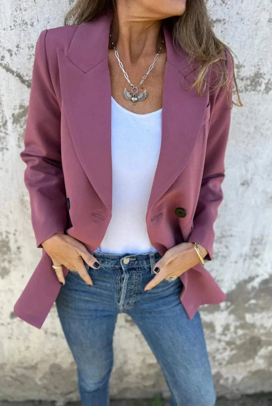 Full Size Collared Neck Long Sleeve Blazer-Blazers-Krush Kandy, Women's Online Fashion Boutique Located in Phoenix, Arizona (Scottsdale Area)