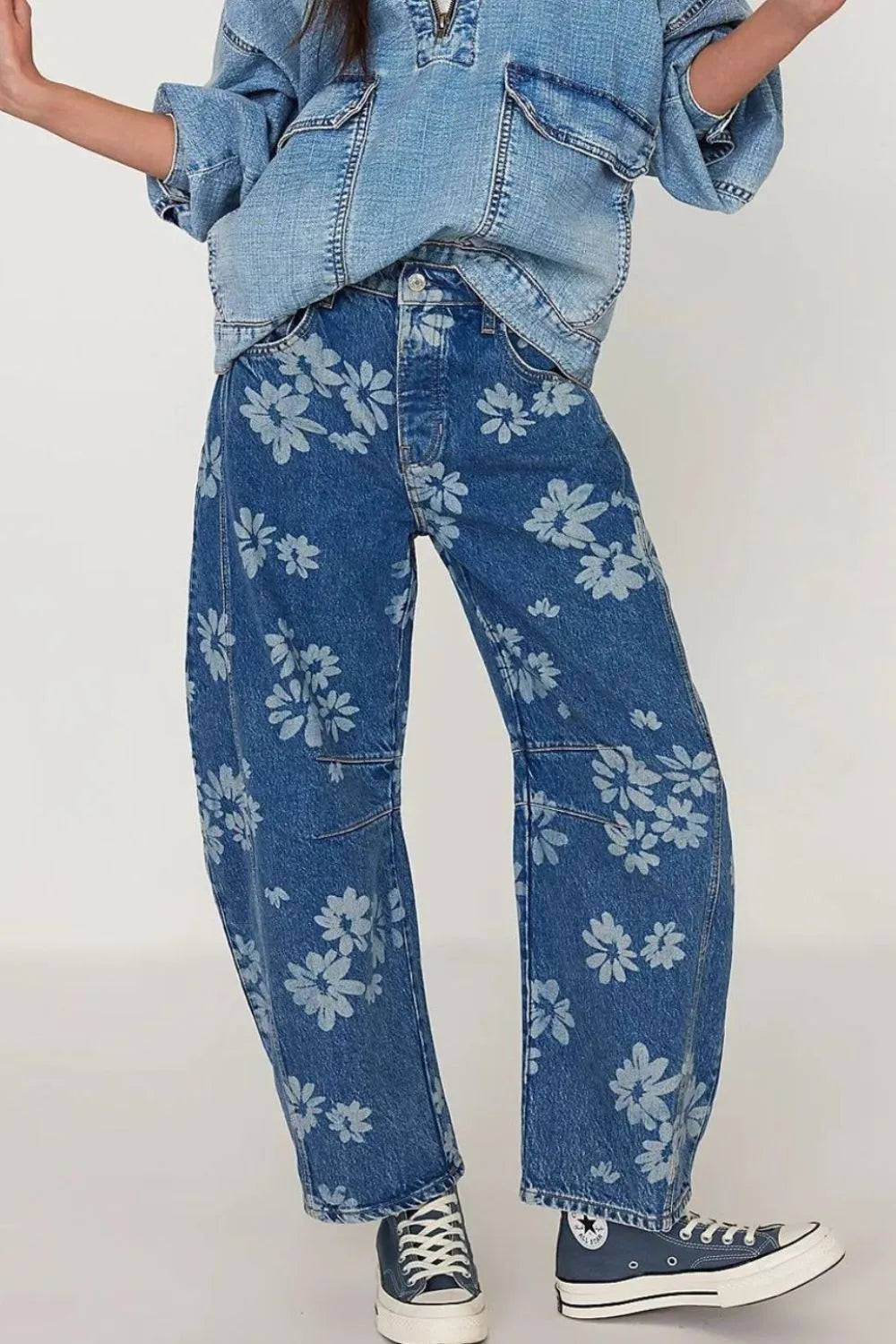 Flower Print Wide Leg Jeans-Denim-Krush Kandy, Women's Online Fashion Boutique Located in Phoenix, Arizona (Scottsdale Area)