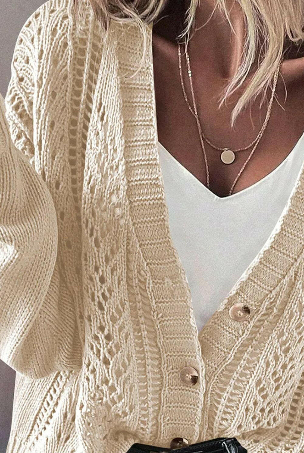 Openwork Button Up Long Sleeve Cardigan-Sweaters-Krush Kandy, Women's Online Fashion Boutique Located in Phoenix, Arizona (Scottsdale Area)