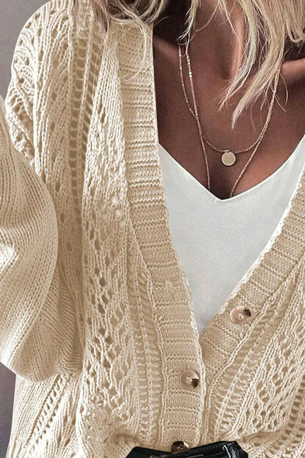 Openwork Button Up Long Sleeve Cardigan-Sweaters-Krush Kandy, Women's Online Fashion Boutique Located in Phoenix, Arizona (Scottsdale Area)