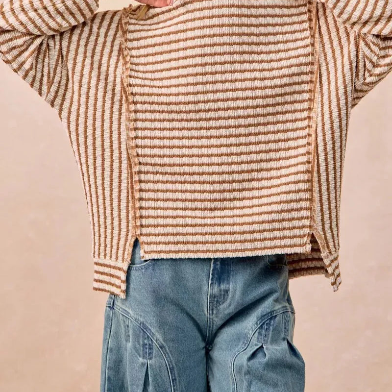 BiBi Open Seam Detail Textured Stripe Knit Top-Sweaters-Krush Kandy, Women's Online Fashion Boutique Located in Phoenix, Arizona (Scottsdale Area)