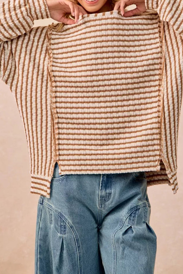 BiBi Open Seam Detail Textured Stripe Knit Top-Sweaters-Krush Kandy, Women's Online Fashion Boutique Located in Phoenix, Arizona (Scottsdale Area)