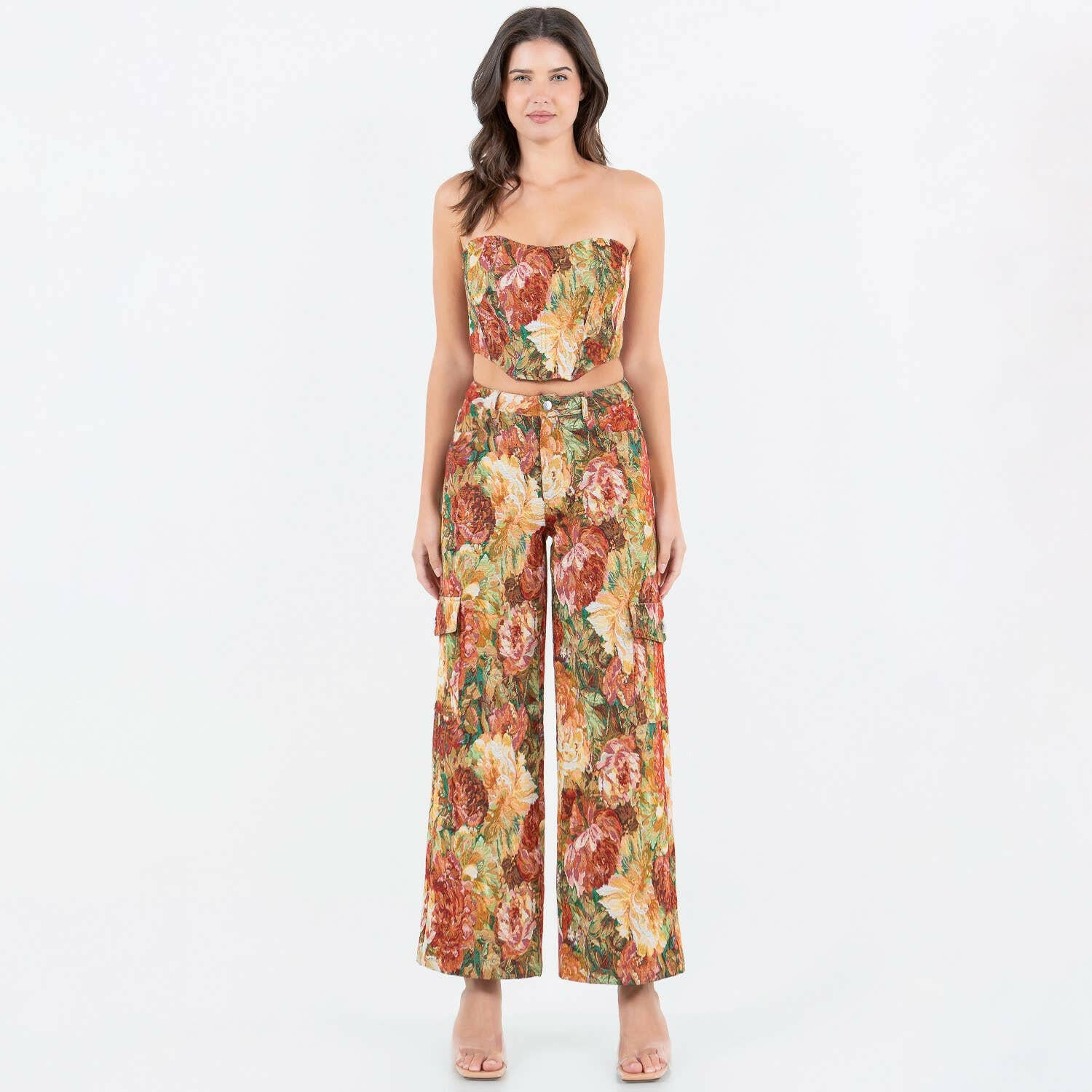 Garden Glam Jacquard Cargo Pants-Denim-Krush Kandy, Women's Online Fashion Boutique Located in Phoenix, Arizona (Scottsdale Area)
