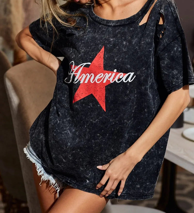BiBi Laser Cut Mineral Washed Jersey Top with America-Tops-Krush Kandy, Women's Online Fashion Boutique Located in Phoenix, Arizona (Scottsdale Area)
