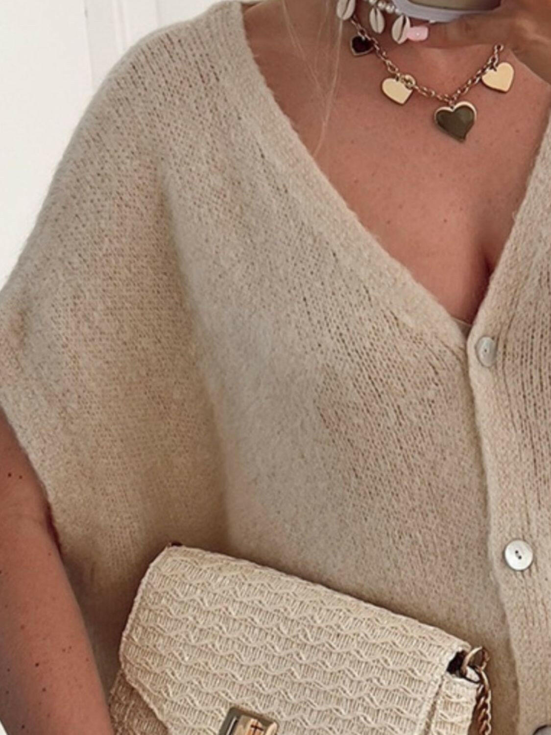 V-Neck Button Up Short Sleeve Cardigan-Tops-Krush Kandy, Women's Online Fashion Boutique Located in Phoenix, Arizona (Scottsdale Area)