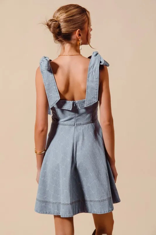 SO ME A Line Bow Denim Dress-Dresses-Krush Kandy, Women's Online Fashion Boutique Located in Phoenix, Arizona (Scottsdale Area)