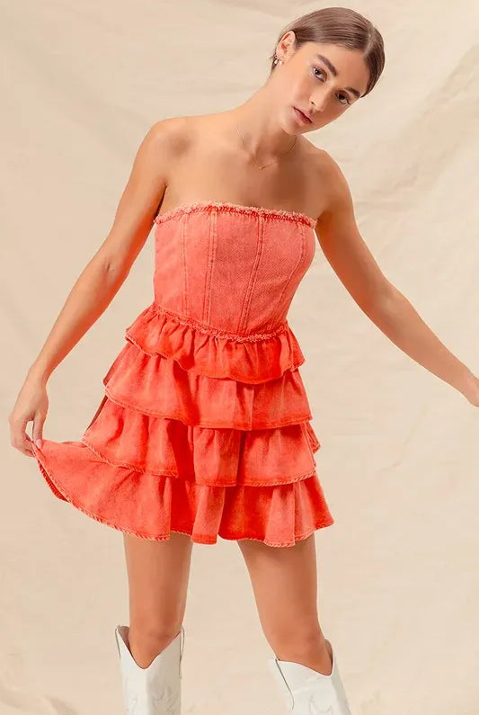 SO ME Strapless Ruffle Layered Game Day Cheer Up Dress-Dresses-Krush Kandy, Women's Online Fashion Boutique Located in Phoenix, Arizona (Scottsdale Area)