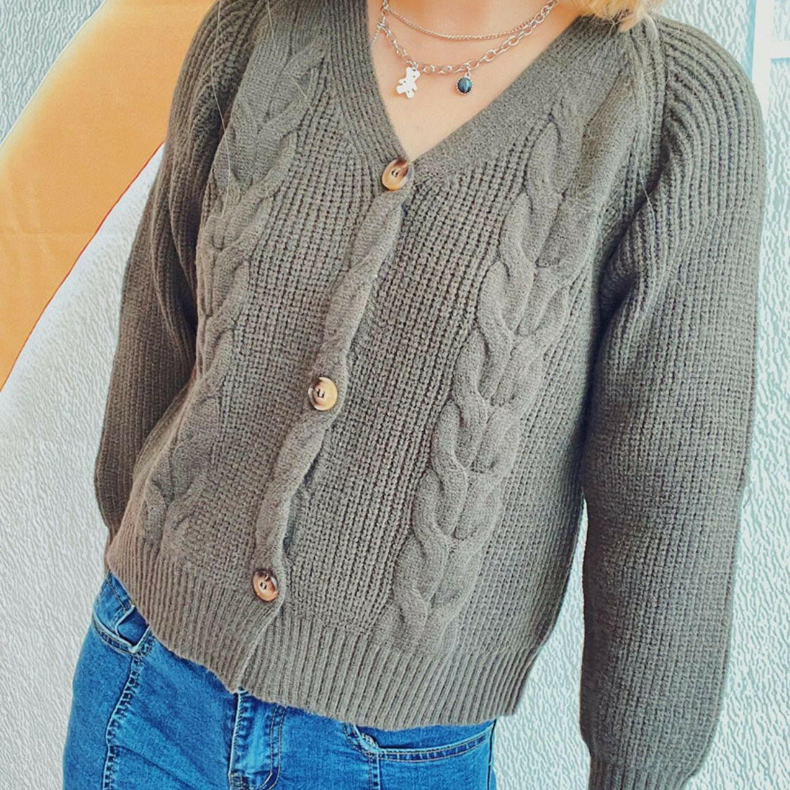 Cable-Knit V-Neck Button Down Long Sleeve Cardigan-Krush Kandy, Women's Online Fashion Boutique Located in Phoenix, Arizona (Scottsdale Area)