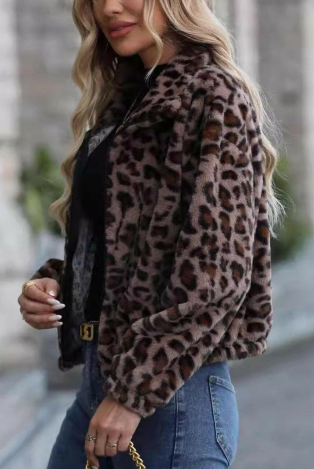 Leopard Collared Neck Zip Up Jacket-Krush Kandy, Women's Online Fashion Boutique Located in Phoenix, Arizona (Scottsdale Area)