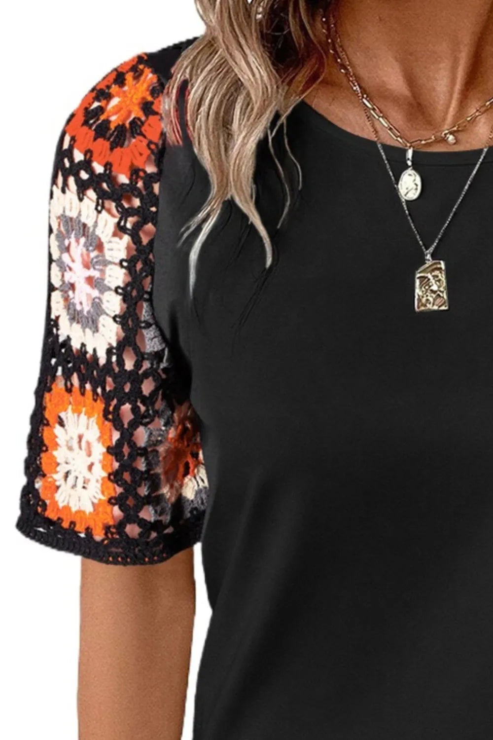 Retro Bloom Crochet Sleeve Tee-Tops-Krush Kandy, Women's Online Fashion Boutique Located in Phoenix, Arizona (Scottsdale Area)