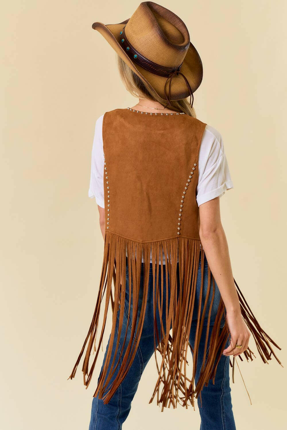 Studded Long Fringe Faux Suede Vest-Vests-Krush Kandy, Women's Online Fashion Boutique Located in Phoenix, Arizona (Scottsdale Area)