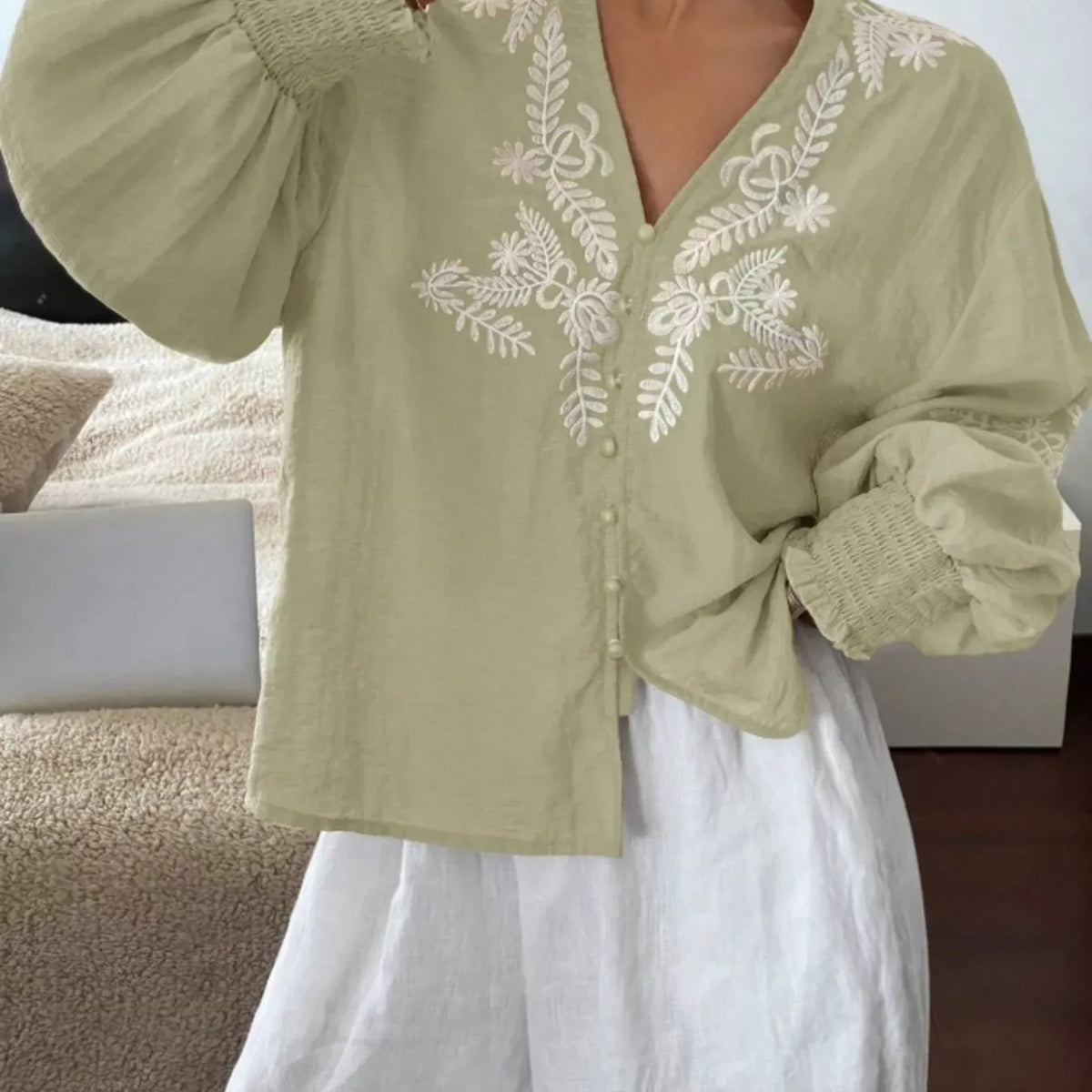 Embroidered Long Sleeve Blouse-Blouses-Krush Kandy, Women's Online Fashion Boutique Located in Phoenix, Arizona (Scottsdale Area)