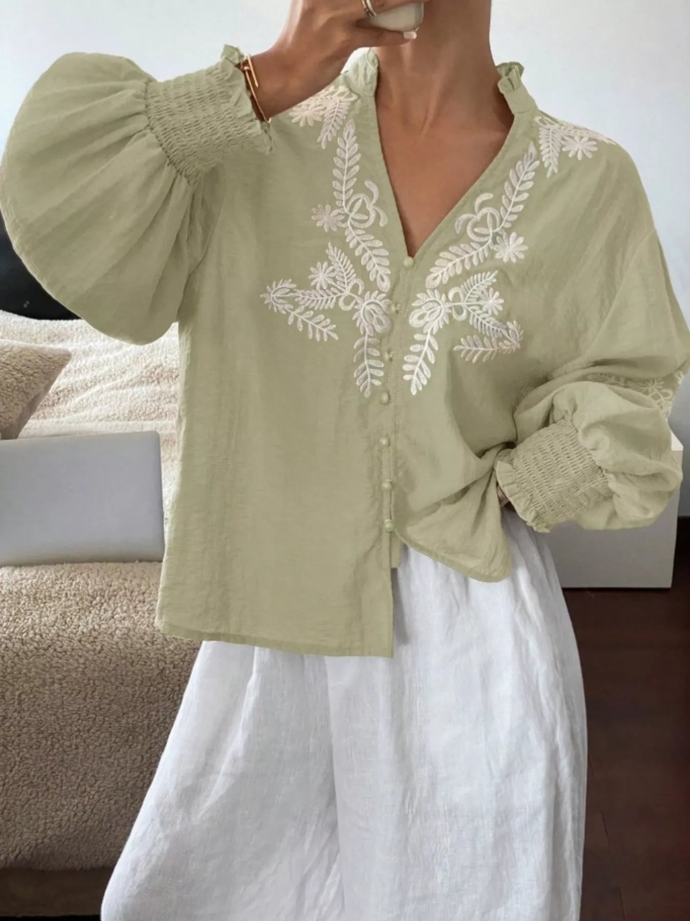 Embroidered Long Sleeve Blouse-Blouses-Krush Kandy, Women's Online Fashion Boutique Located in Phoenix, Arizona (Scottsdale Area)