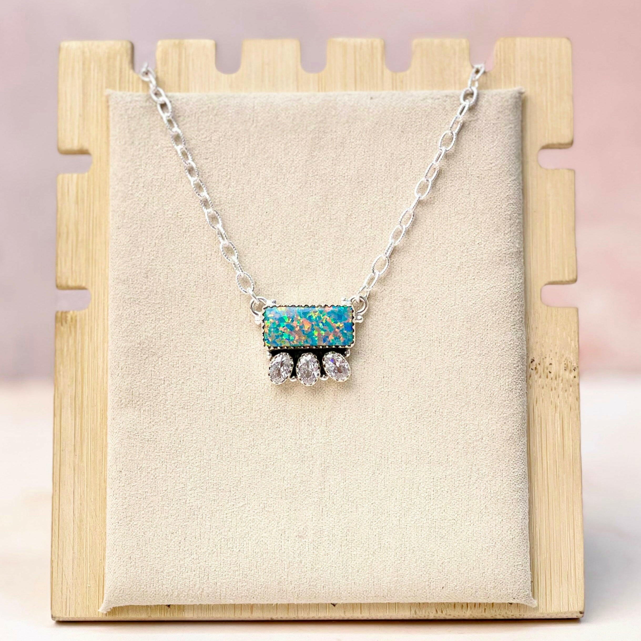 Opal Bar and CZ Necklace-Necklaces-Krush Kandy, Women's Online Fashion Boutique Located in Phoenix, Arizona (Scottsdale Area)
