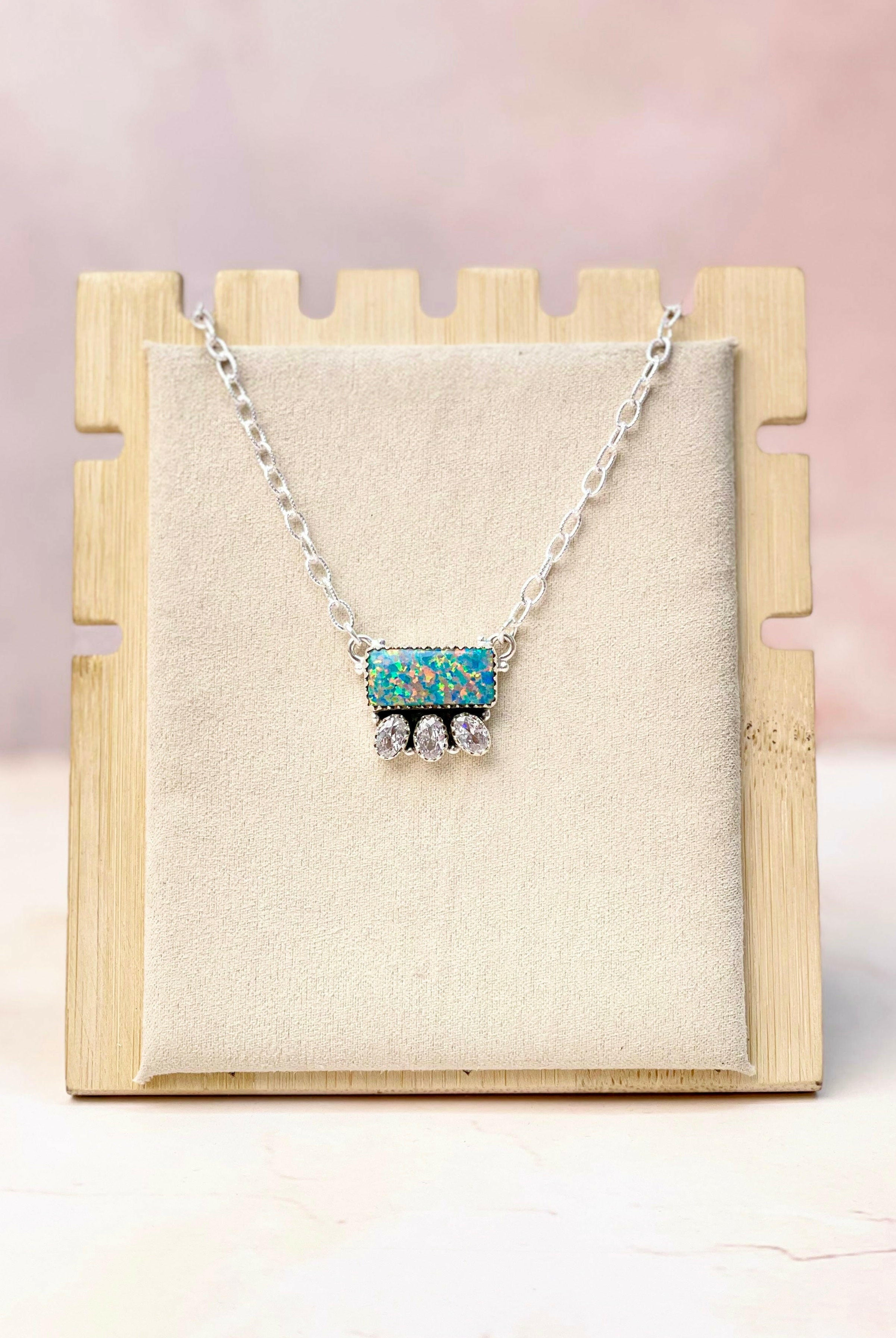 Opal Bar and CZ Necklace-Necklaces-Krush Kandy, Women's Online Fashion Boutique Located in Phoenix, Arizona (Scottsdale Area)