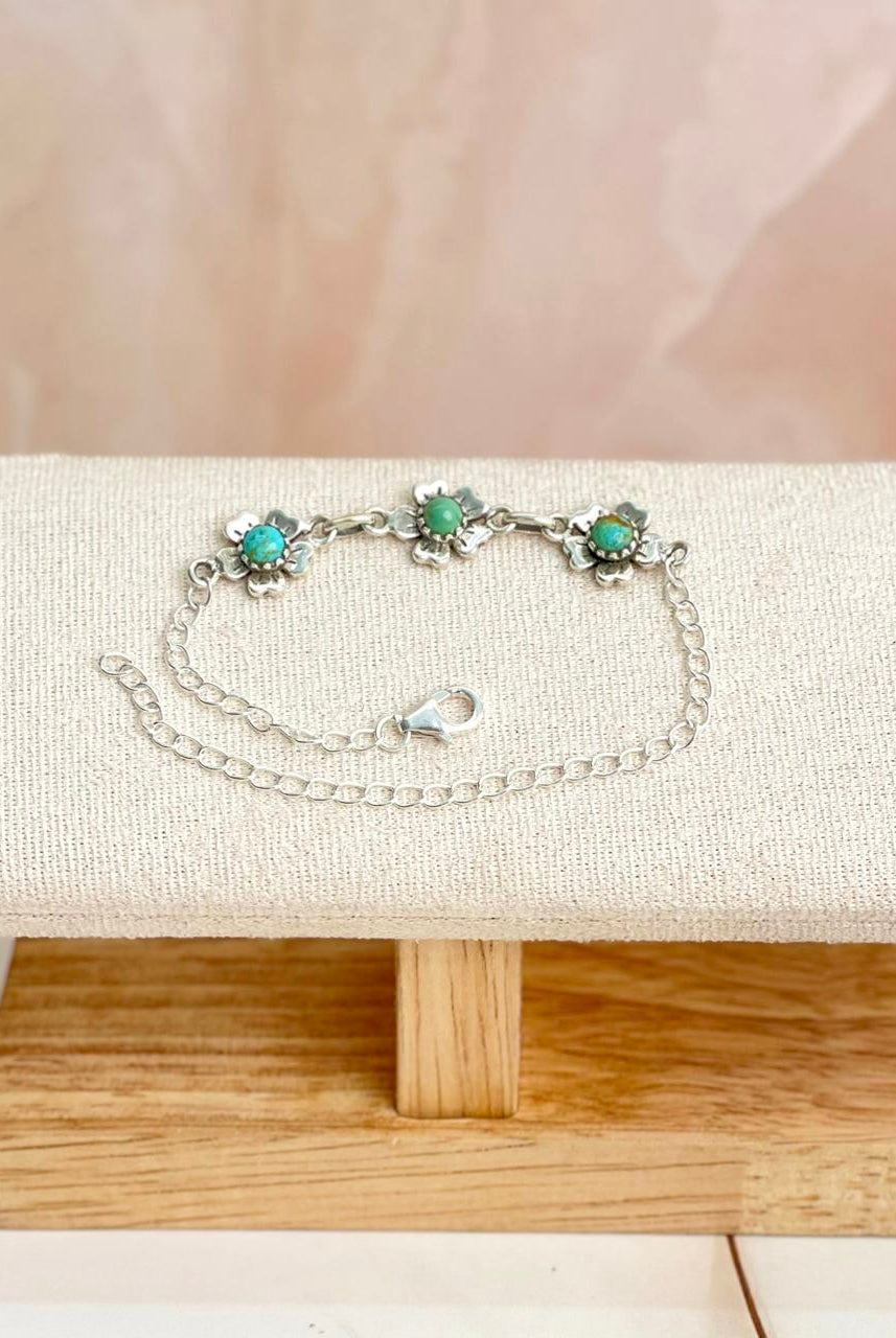 Delicate Silver & Turquoise Flower Bracelets-Bracelets-Krush Kandy, Women's Online Fashion Boutique Located in Phoenix, Arizona (Scottsdale Area)