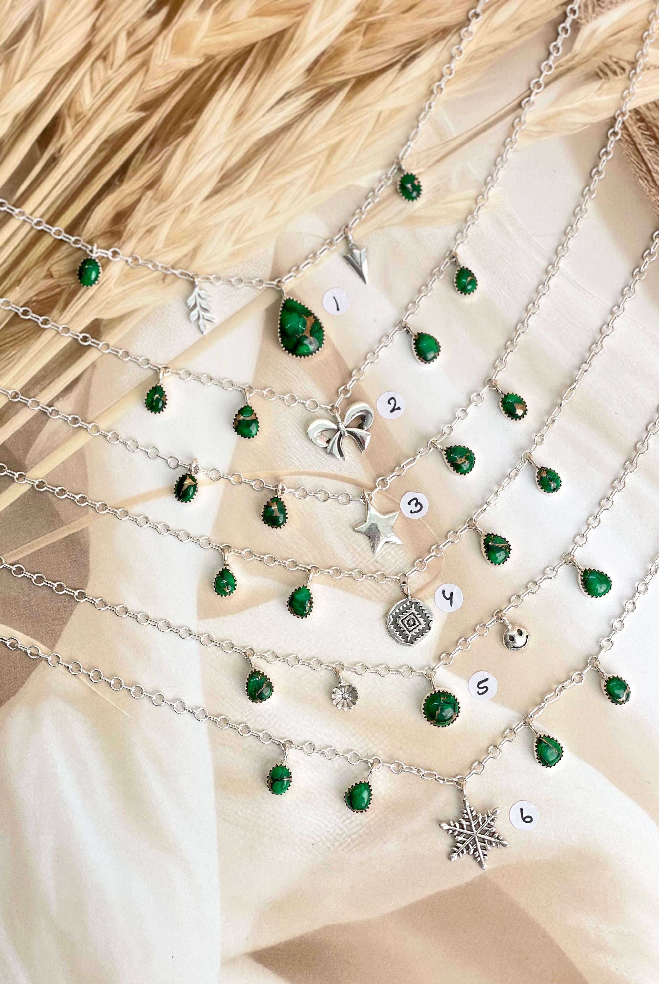 Irish Green Dahlia Dangling Necklace sno 30-Necklaces-Krush Kandy, Women's Online Fashion Boutique Located in Phoenix, Arizona (Scottsdale Area)