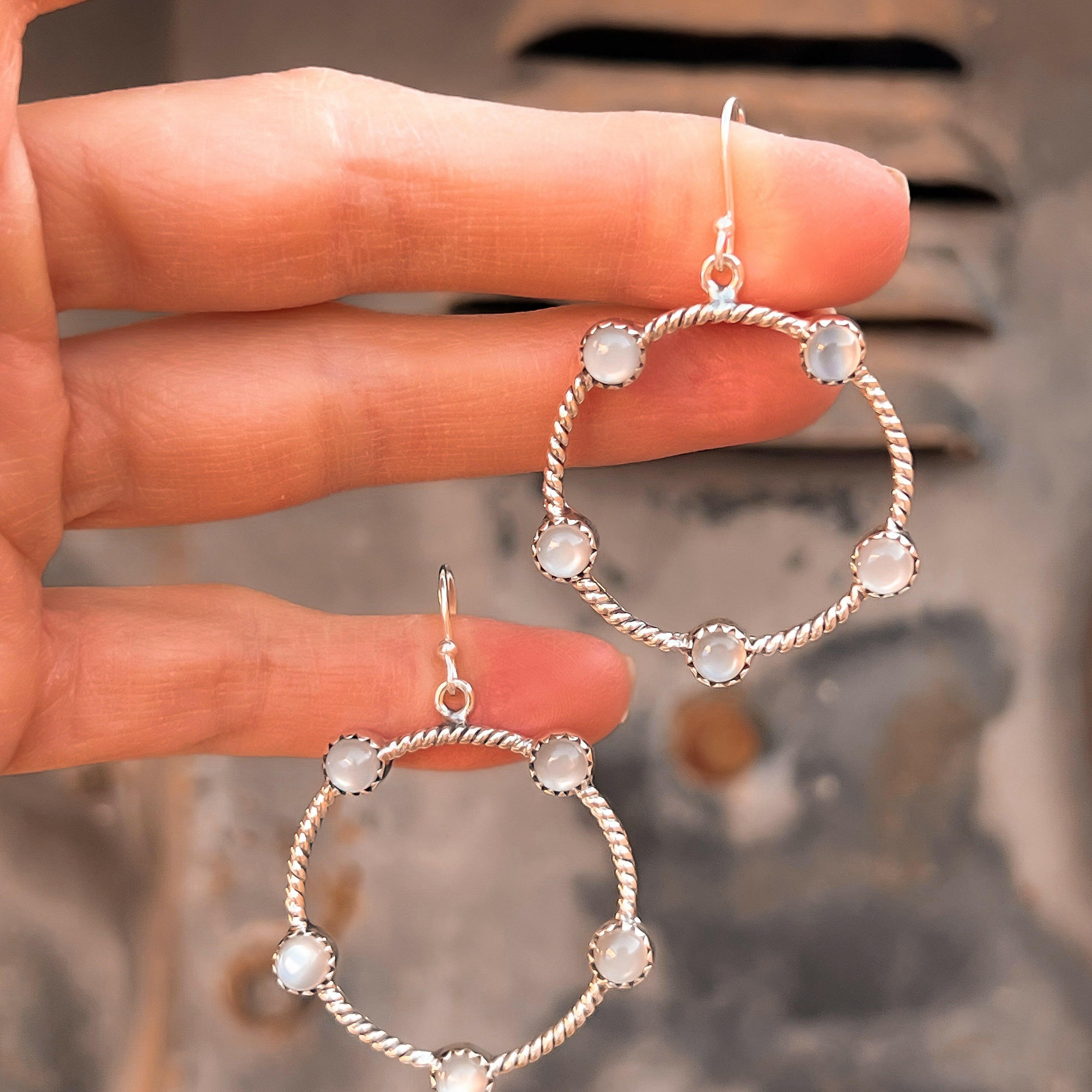 Twisted Rope Stone Hoop Earrings-Hoop Earrings-Krush Kandy, Women's Online Fashion Boutique Located in Phoenix, Arizona (Scottsdale Area)