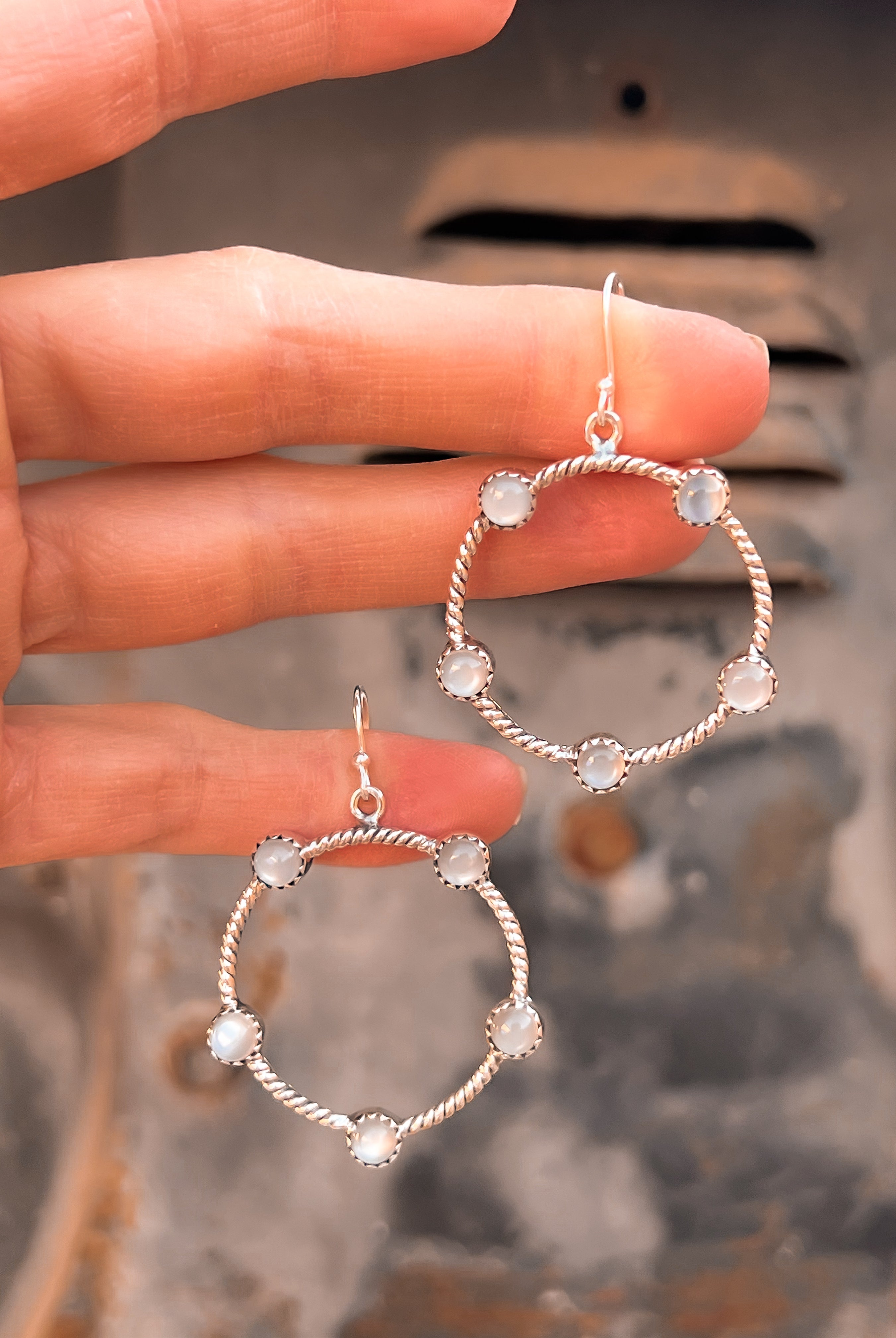 Twisted Rope Stone Hoop Earrings |-Earrings-Krush Kandy, Women's Online Fashion Boutique Located in Phoenix, Arizona (Scottsdale Area)