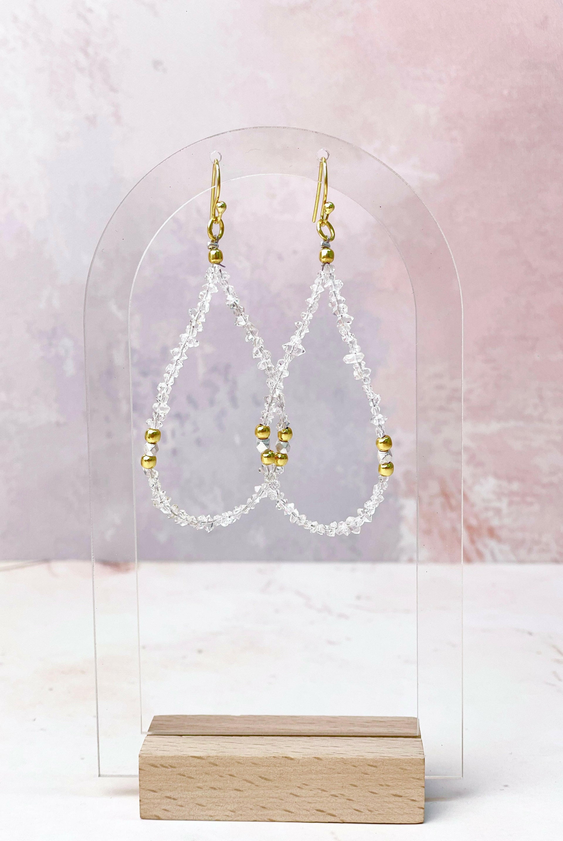 Herkimer Bling Golden Beads Earrings-Earrings-Krush Kandy, Women's Online Fashion Boutique Located in Phoenix, Arizona (Scottsdale Area)