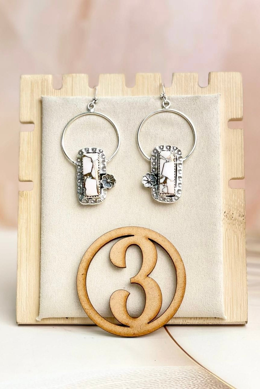 Sterling Flower Bar Stone Hoops-Earrings-Krush Kandy, Women's Online Fashion Boutique Located in Phoenix, Arizona (Scottsdale Area)