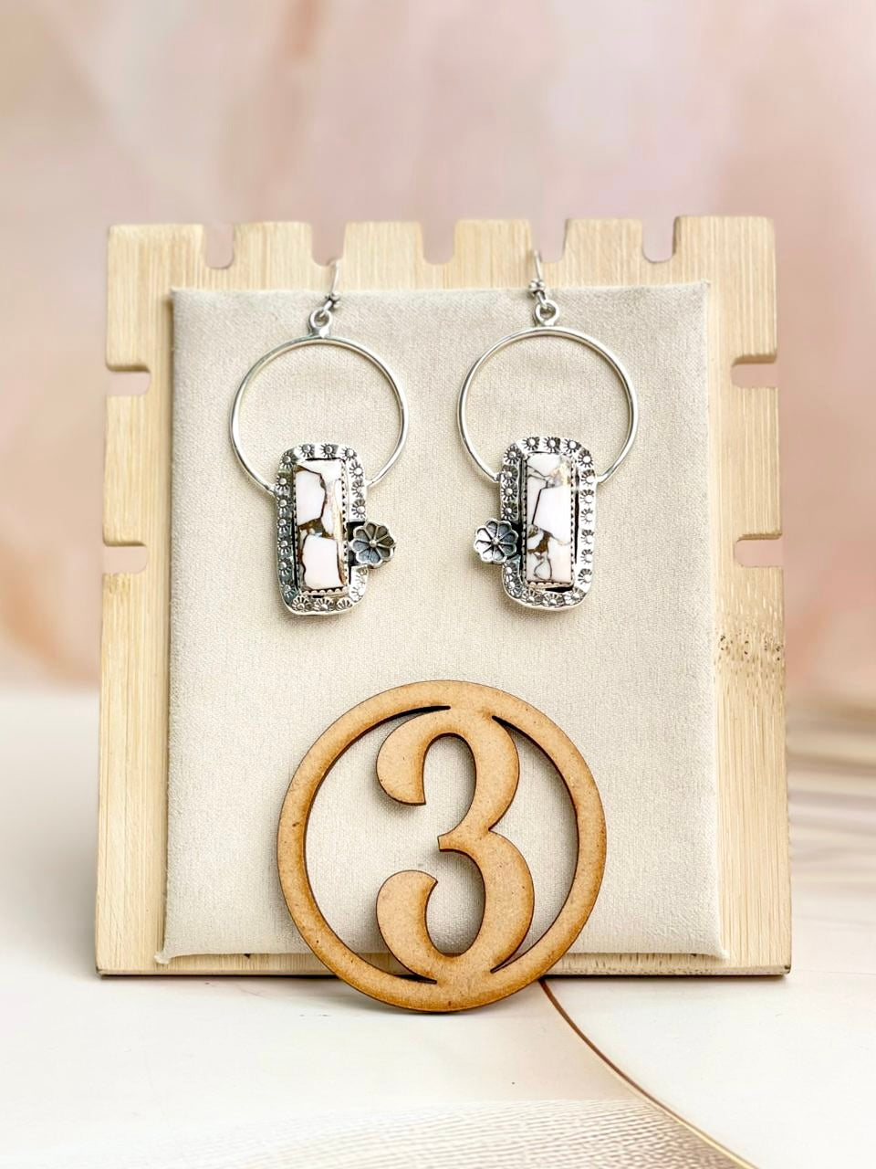 Sterling Flower Bar Stone Hoops-Earrings-Krush Kandy, Women's Online Fashion Boutique Located in Phoenix, Arizona (Scottsdale Area)