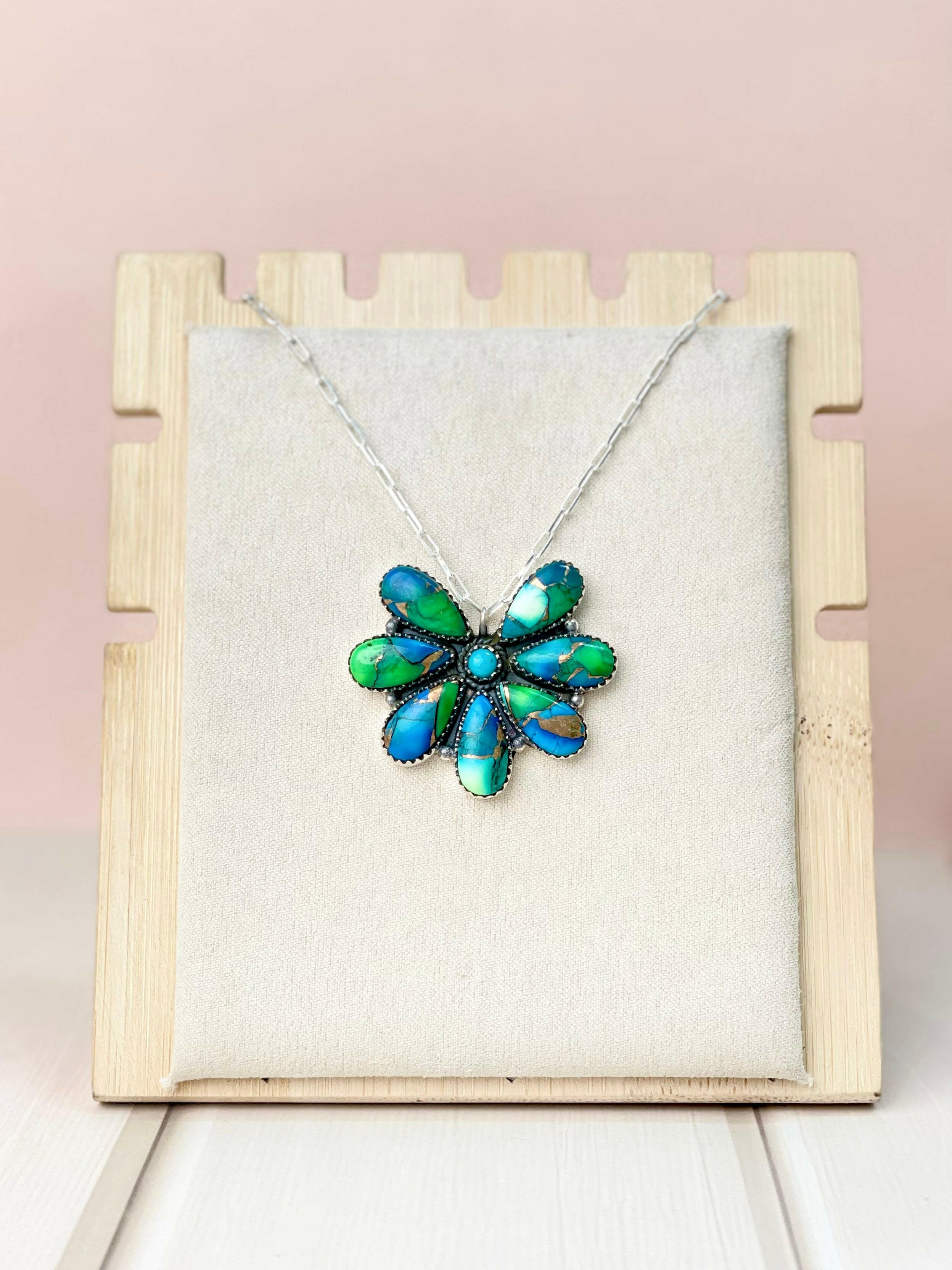Peacock Dahlia Desert Daisy Necklace-Necklaces-Krush Kandy, Women's Online Fashion Boutique Located in Phoenix, Arizona (Scottsdale Area)